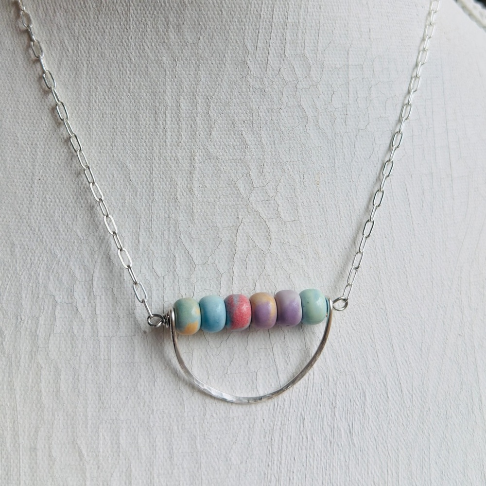 Colorful Beaded Silver Necklace